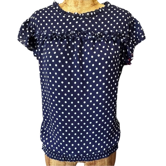 1. State Tops - 1. State Navy and White Polka Dot Blouse NWOT XL